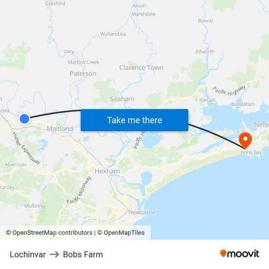 Lochinvar to Bobs Farm map