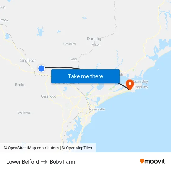 Lower Belford to Bobs Farm map