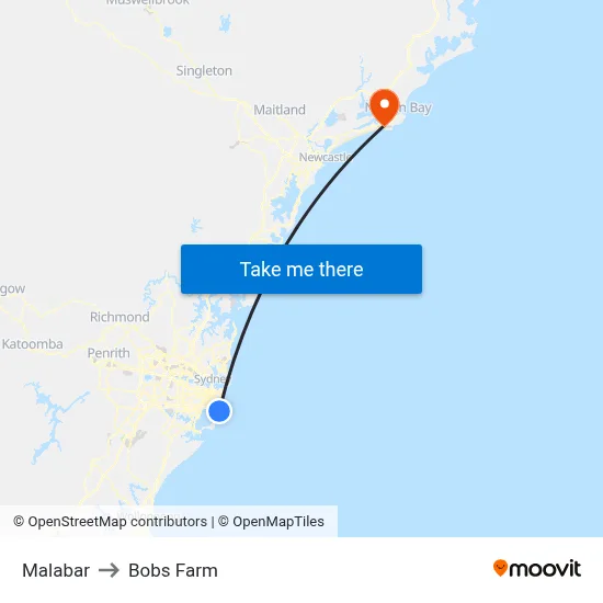 Malabar to Bobs Farm map