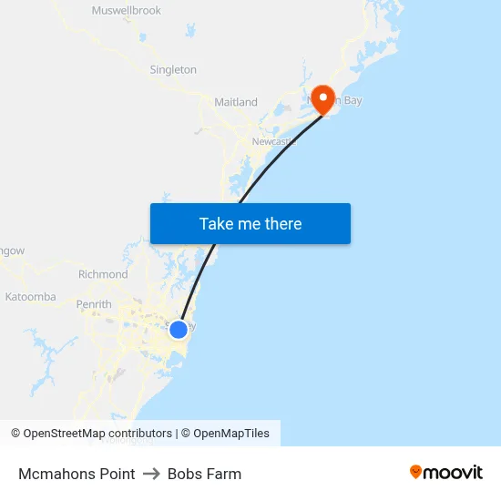 Mcmahons Point to Bobs Farm map