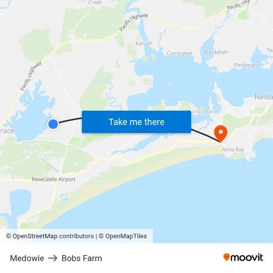 Medowie to Bobs Farm map