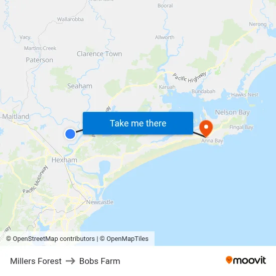 Millers Forest to Bobs Farm map