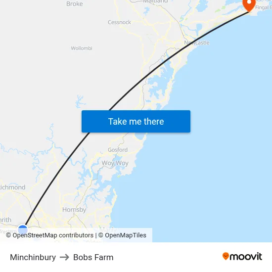 Minchinbury to Bobs Farm map