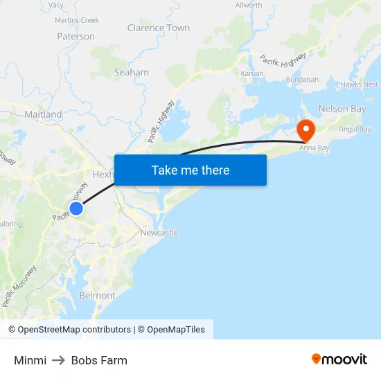 Minmi to Bobs Farm map