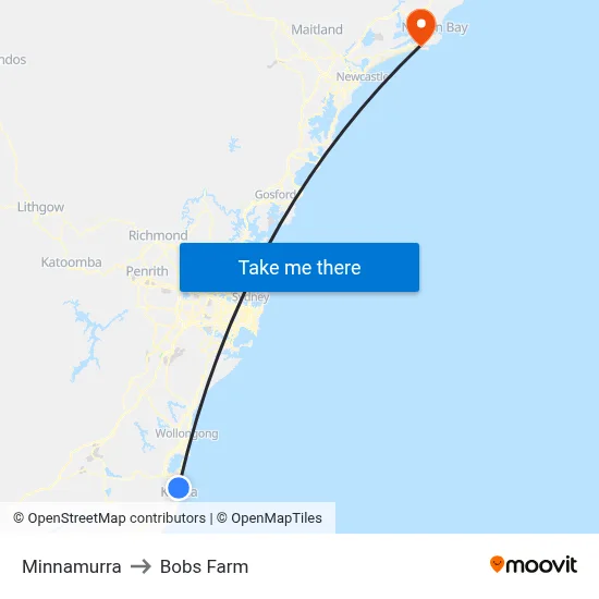 Minnamurra to Bobs Farm map