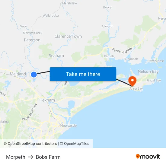 Morpeth to Bobs Farm map