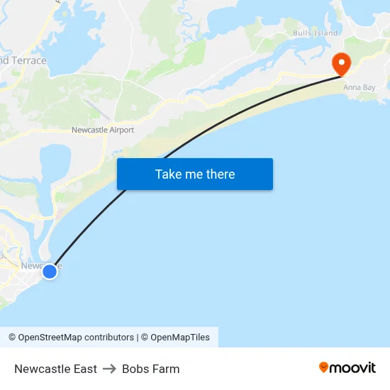 Newcastle East to Bobs Farm map