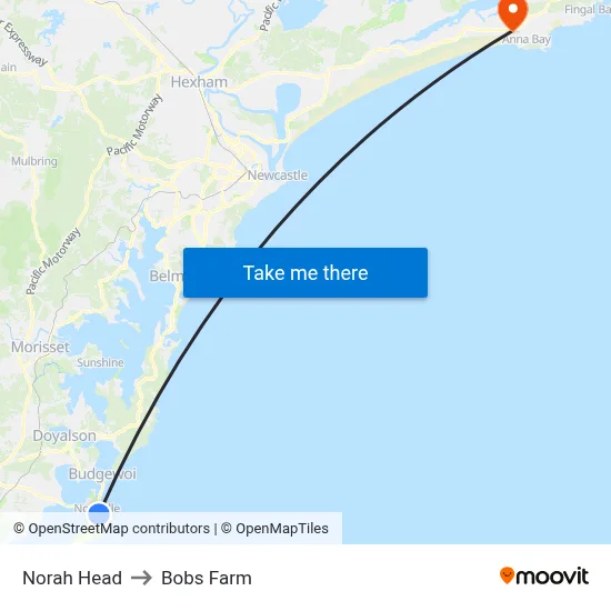 Norah Head to Bobs Farm map