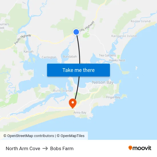 North Arm Cove to Bobs Farm map