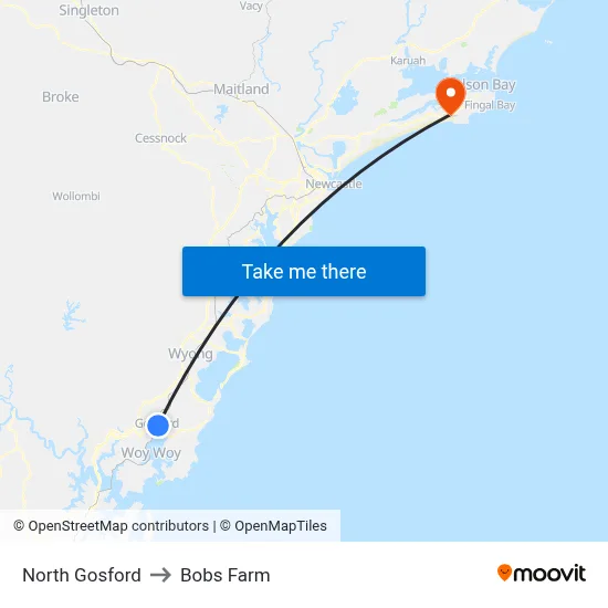 North Gosford to Bobs Farm map