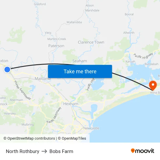 North Rothbury to Bobs Farm map