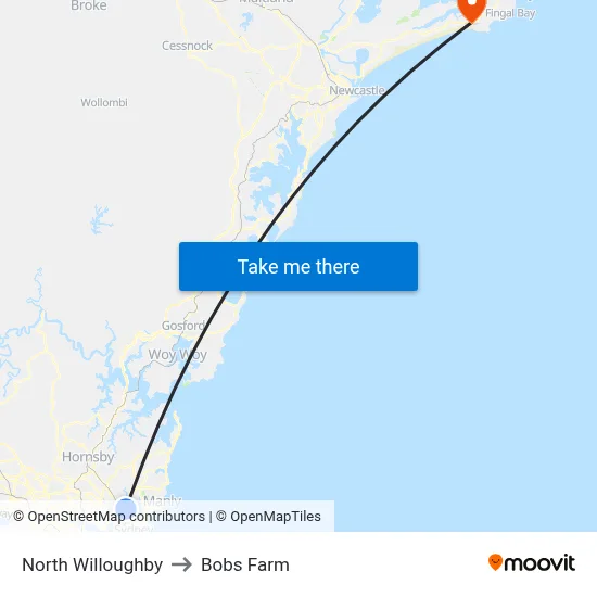 North Willoughby to Bobs Farm map