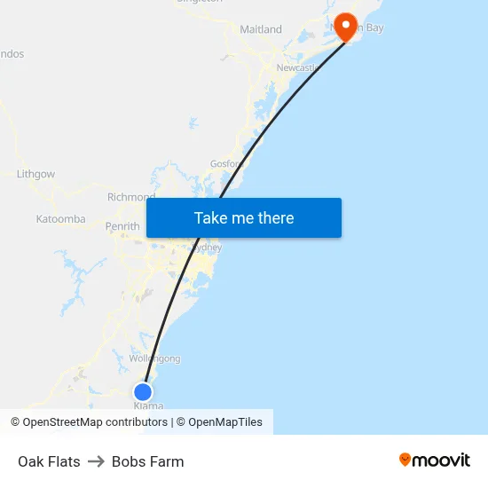 Oak Flats to Bobs Farm map