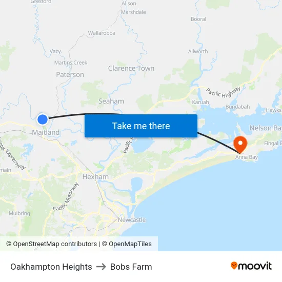 Oakhampton Heights to Bobs Farm map