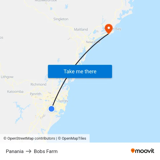 Panania to Bobs Farm map