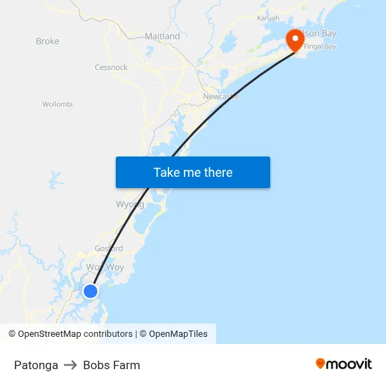Patonga to Bobs Farm map