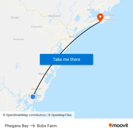 Phegans Bay to Bobs Farm map