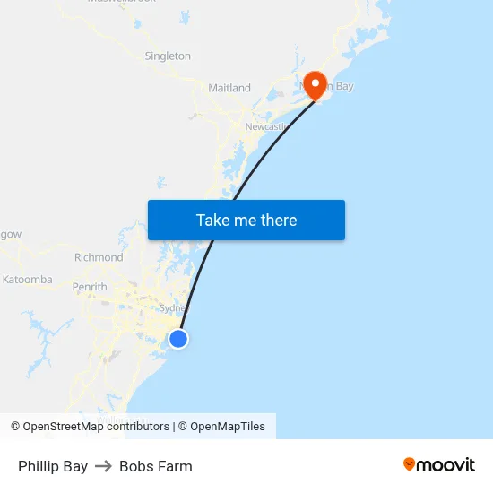 Phillip Bay to Bobs Farm map