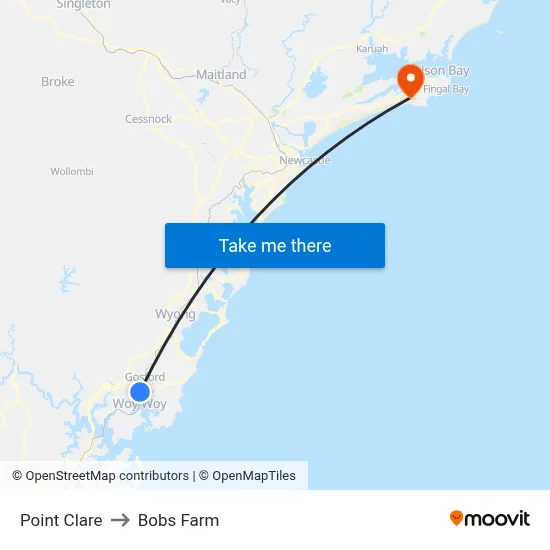 Point Clare to Bobs Farm map