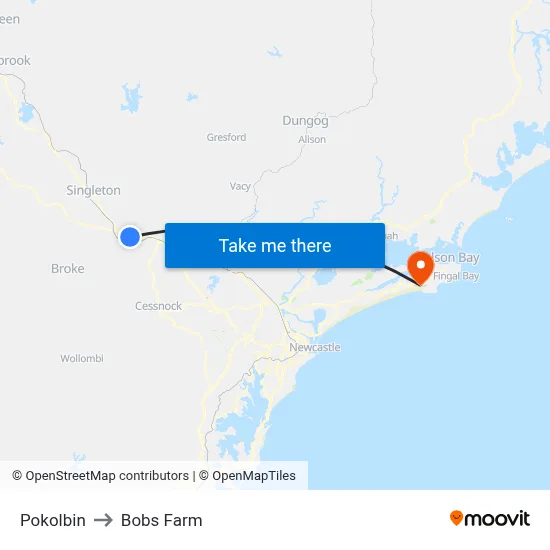 Pokolbin to Bobs Farm map