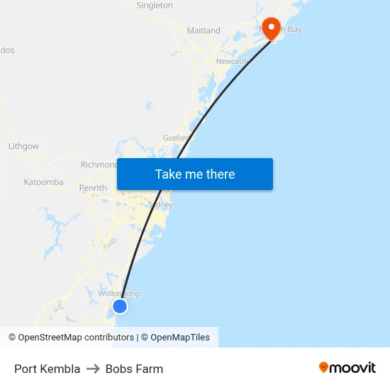 Port Kembla to Bobs Farm map