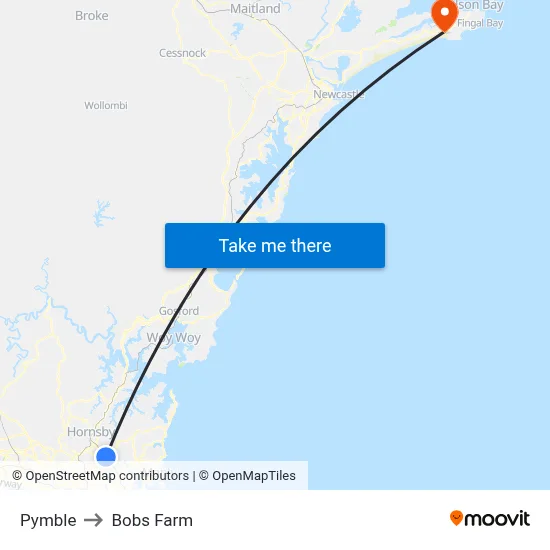 Pymble to Bobs Farm map