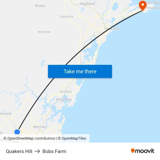 Quakers Hill to Bobs Farm map