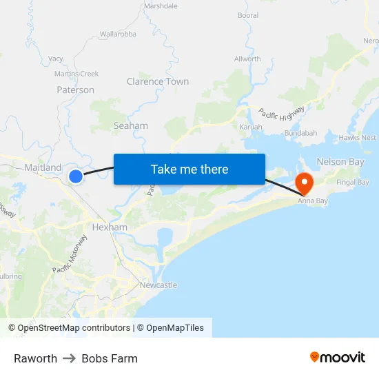Raworth to Bobs Farm map