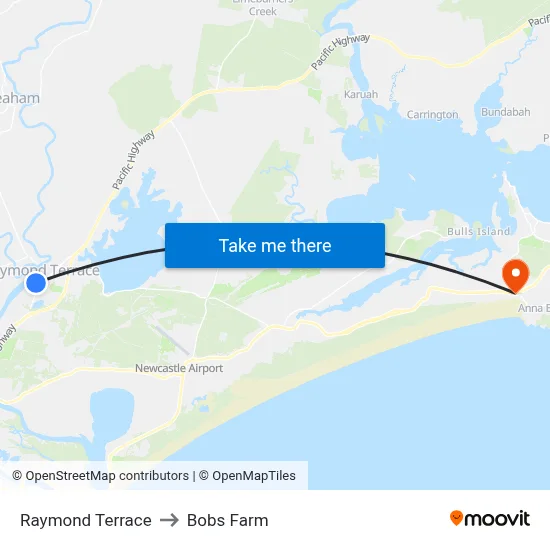Raymond Terrace to Bobs Farm map
