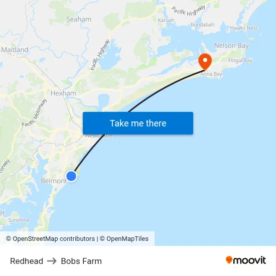 Redhead to Bobs Farm map