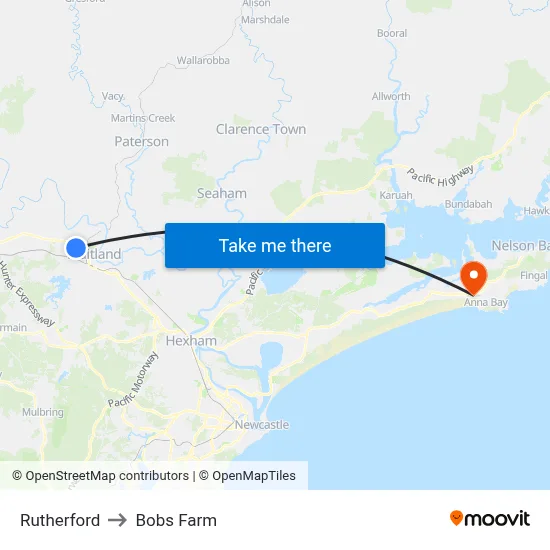 Rutherford to Bobs Farm map