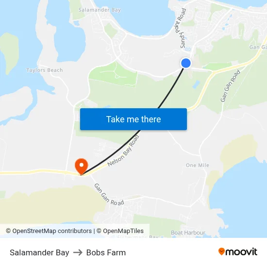 Salamander Bay to Bobs Farm map