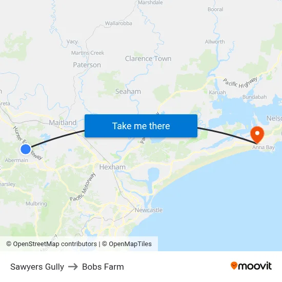 Sawyers Gully to Bobs Farm map