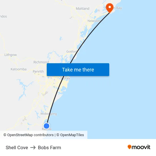 Shell Cove to Bobs Farm map