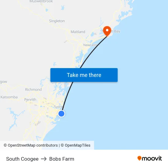 South Coogee to Bobs Farm map