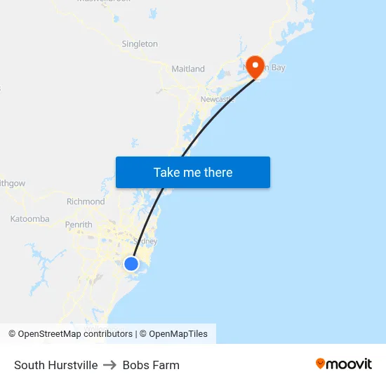 South Hurstville to Bobs Farm map