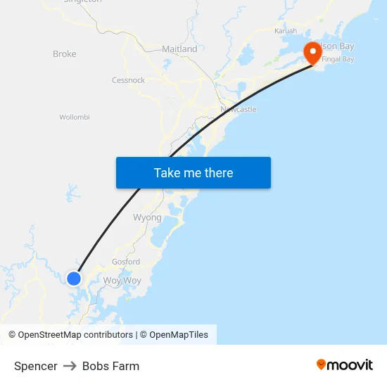 Spencer to Bobs Farm map
