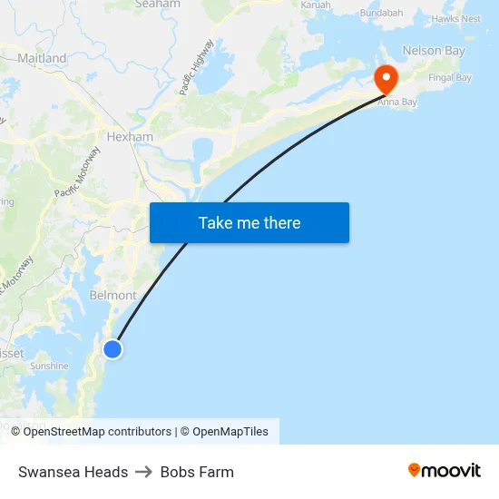 Swansea Heads to Bobs Farm map