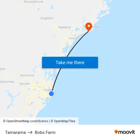 Tamarama to Bobs Farm map