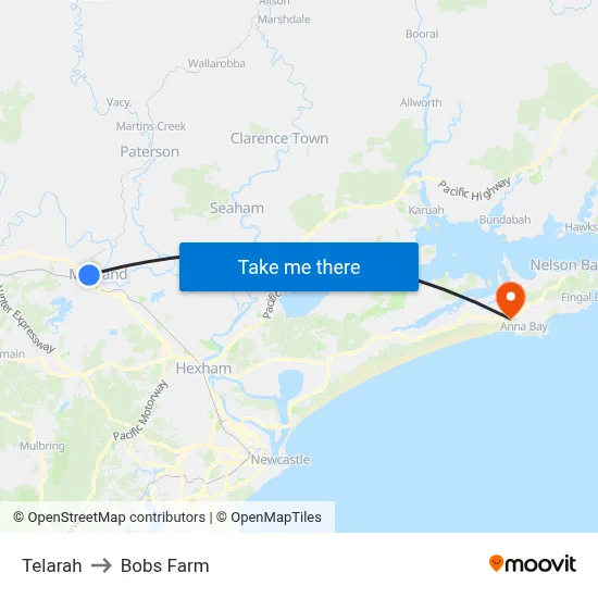 Telarah to Bobs Farm map