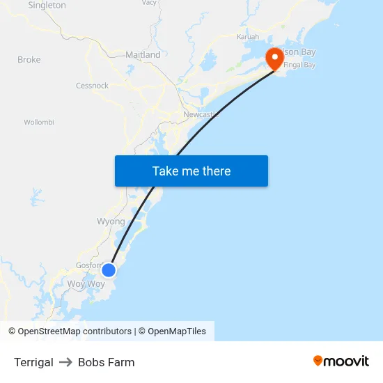 Terrigal to Bobs Farm map