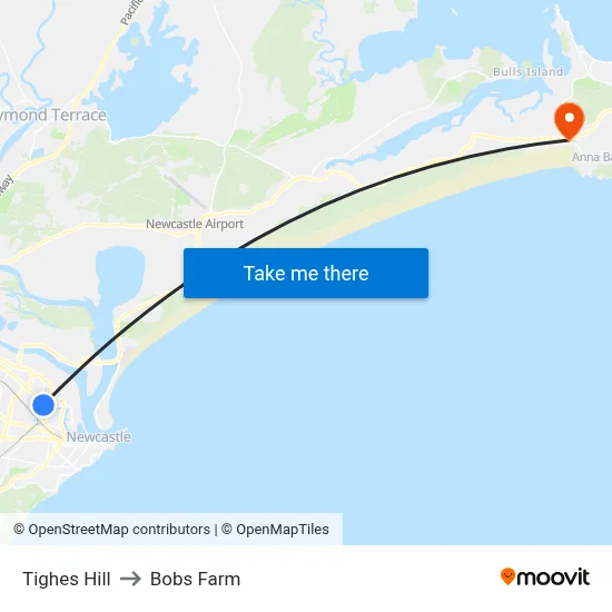 Tighes Hill to Bobs Farm map