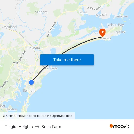 Tingira Heights to Bobs Farm map