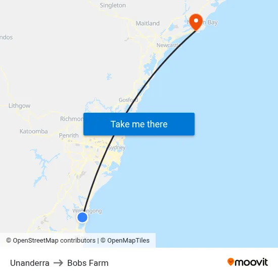 Unanderra to Bobs Farm map