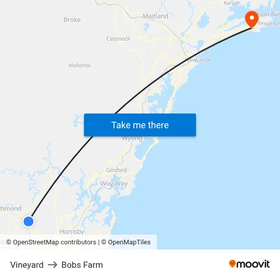 Vineyard to Bobs Farm map