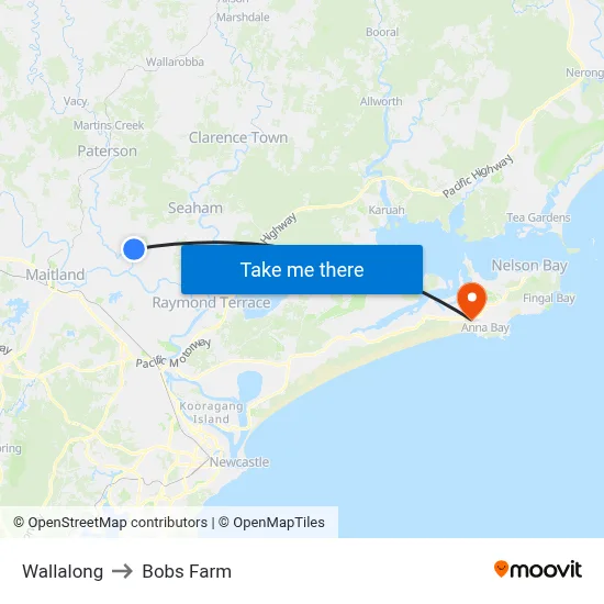 Wallalong to Bobs Farm map