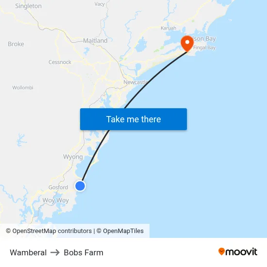 Wamberal to Bobs Farm map