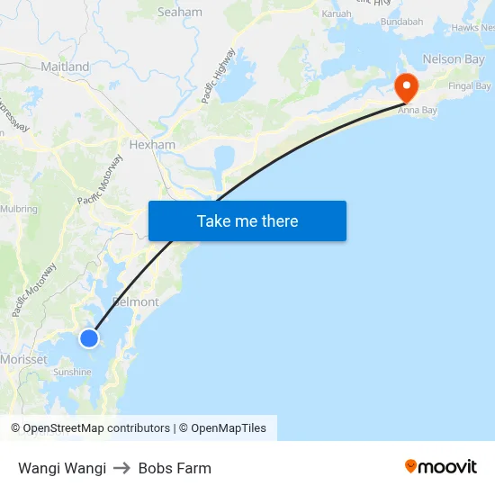 Wangi Wangi to Bobs Farm map