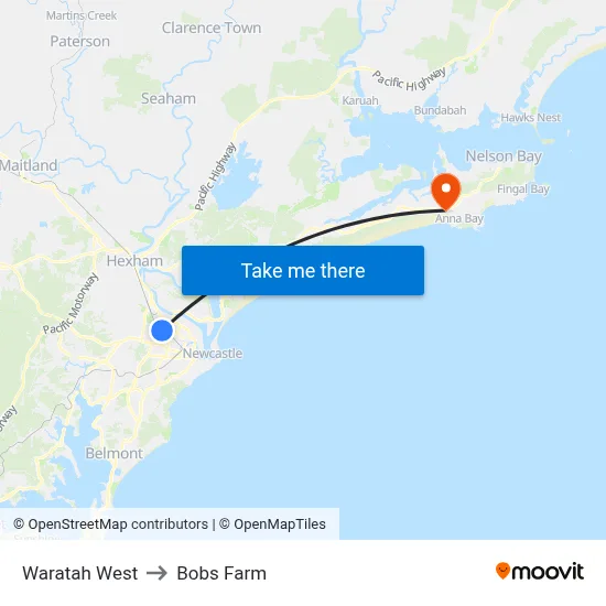 Waratah West to Bobs Farm map