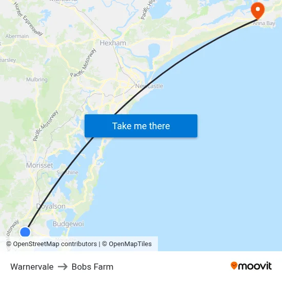 Warnervale to Bobs Farm map